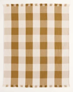 BLOCK PLAID ORGANIC COTTON FRINGED THROW