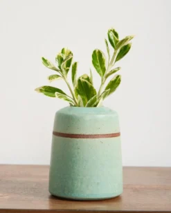 HANDMADE STONEWARE & WOOD BUD VASE