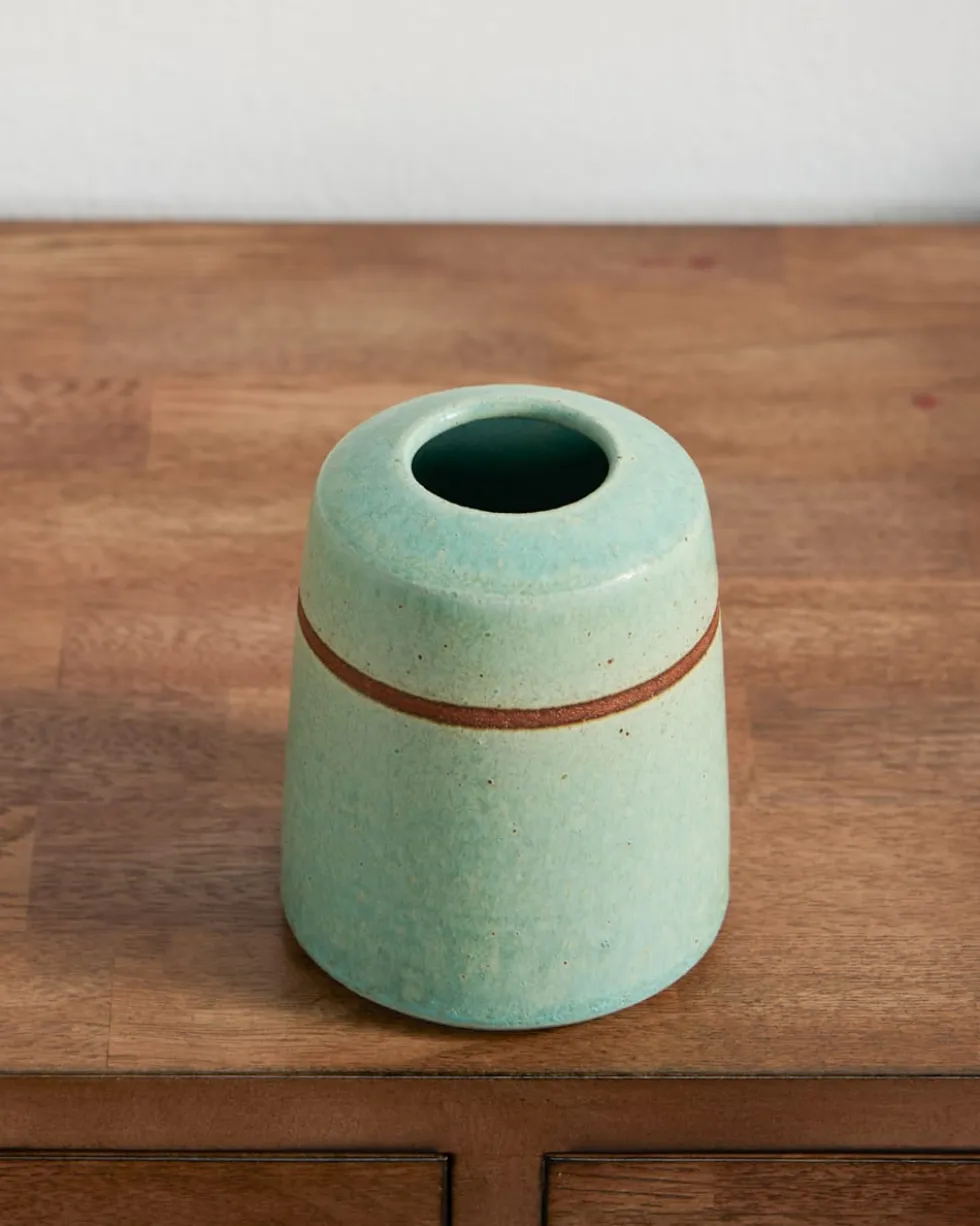 HANDMADE STONEWARE & WOOD BUD VASE