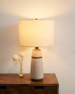 HANDMADE STONEWARE & WOOD TABLE LAMP