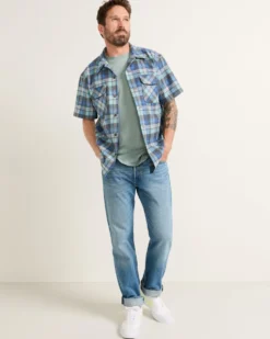 MEN'S SHORT-SLEEVE PLAID BOARD SHIRT
