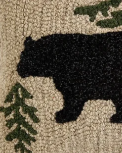 WANDERING BEAR HOOKED SQUARE PILLOW