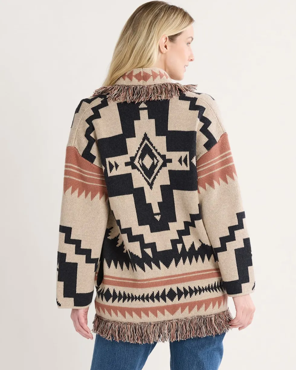 WOMEN'S GRAPHIC FRINGE CARDIGAN