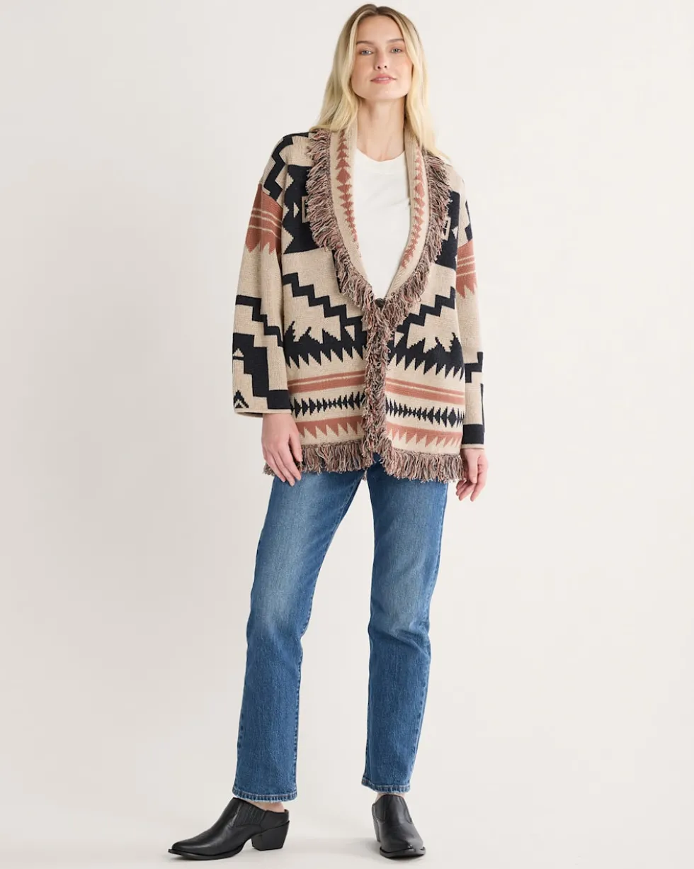 WOMEN'S GRAPHIC FRINGE CARDIGAN