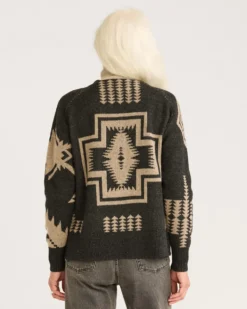 WOMEN'S LAMBSWOOL MIXED GRAPHIC CARDIGAN