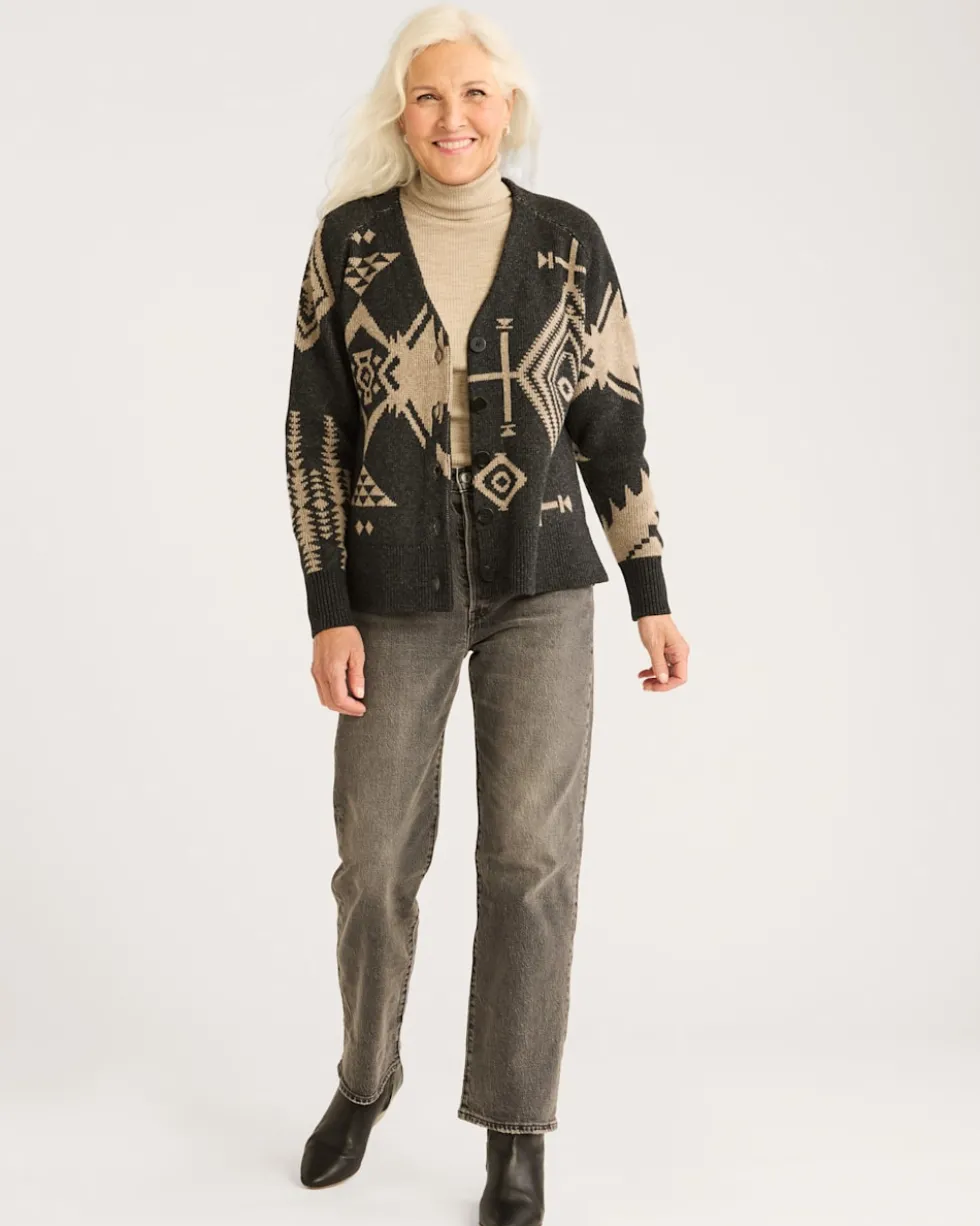 WOMEN'S LAMBSWOOL MIXED GRAPHIC CARDIGAN