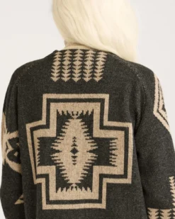 WOMEN'S LAMBSWOOL MIXED GRAPHIC CARDIGAN
