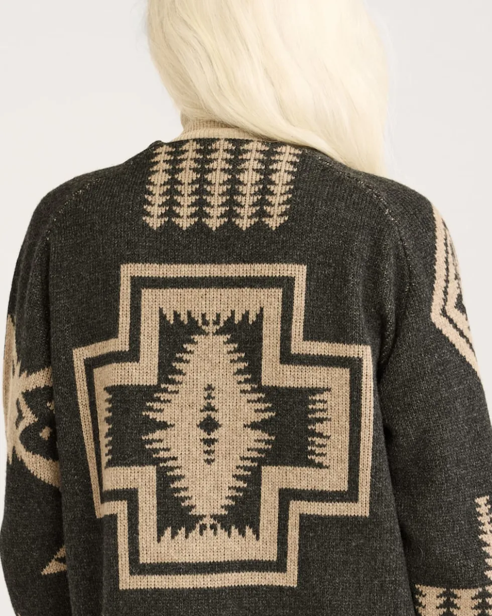 WOMEN'S LAMBSWOOL MIXED GRAPHIC CARDIGAN