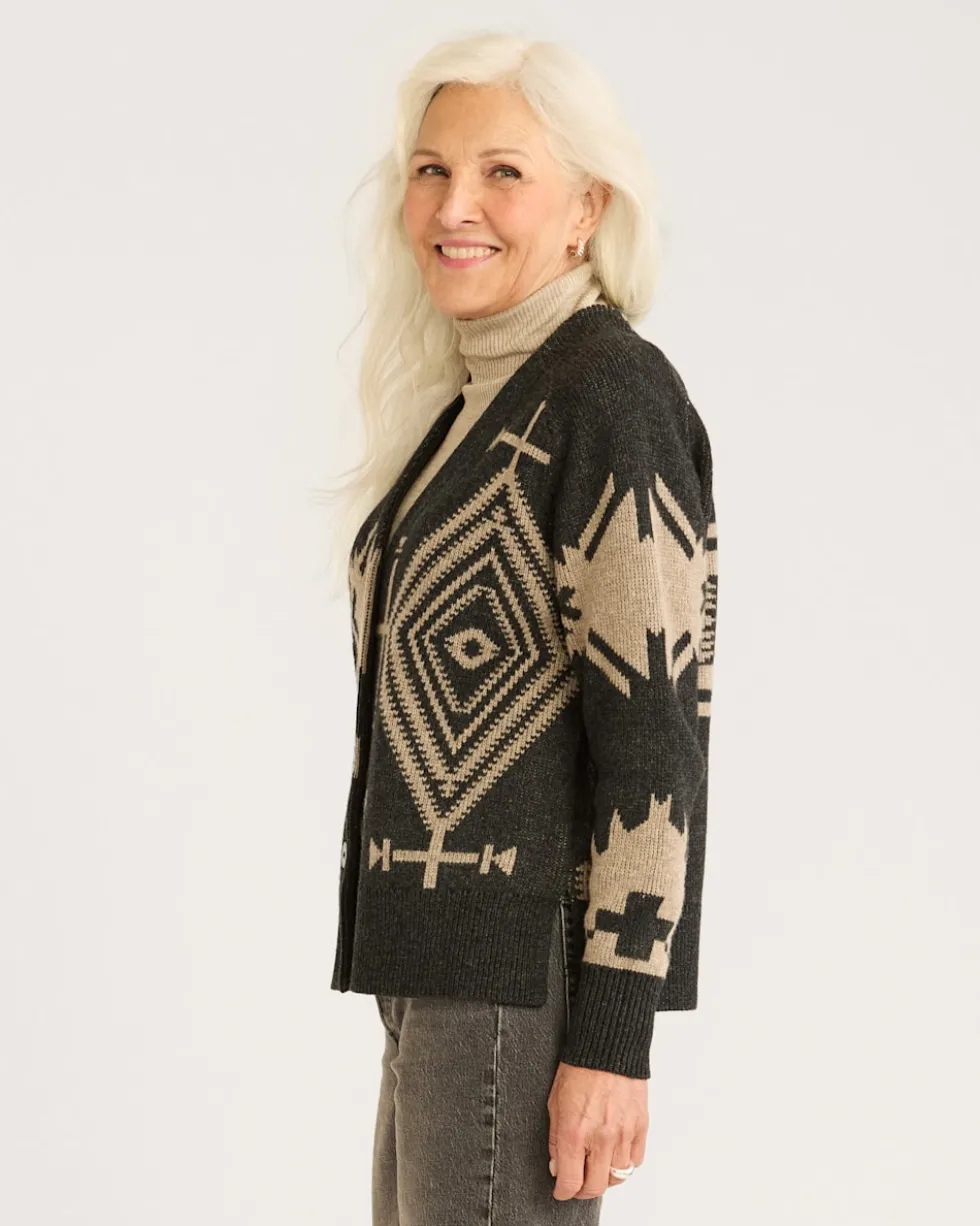 WOMEN'S LAMBSWOOL MIXED GRAPHIC CARDIGAN