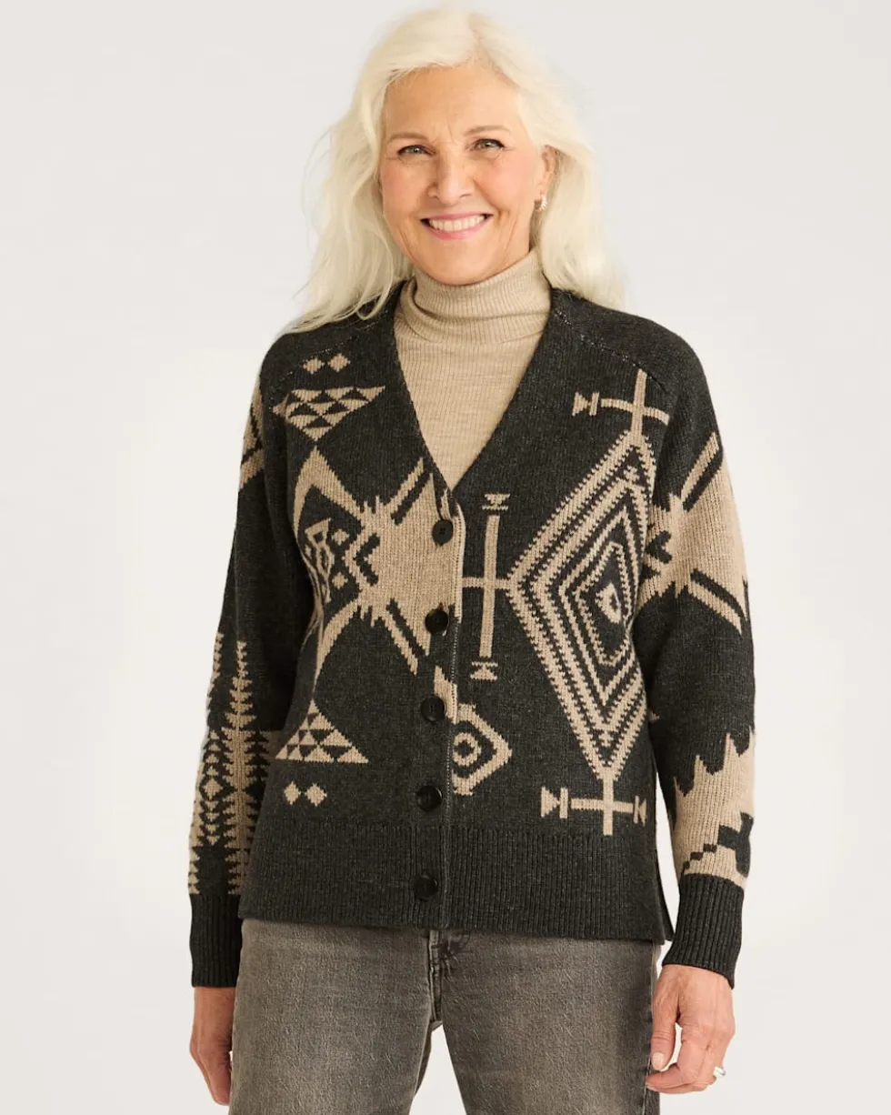 WOMEN'S LAMBSWOOL MIXED GRAPHIC CARDIGAN