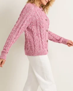 WOMEN'S MARLED COTTON CABLE CARDIGAN