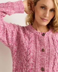 WOMEN'S MARLED COTTON CABLE CARDIGAN