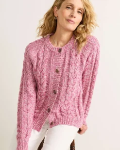 WOMEN'S MARLED COTTON CABLE CARDIGAN