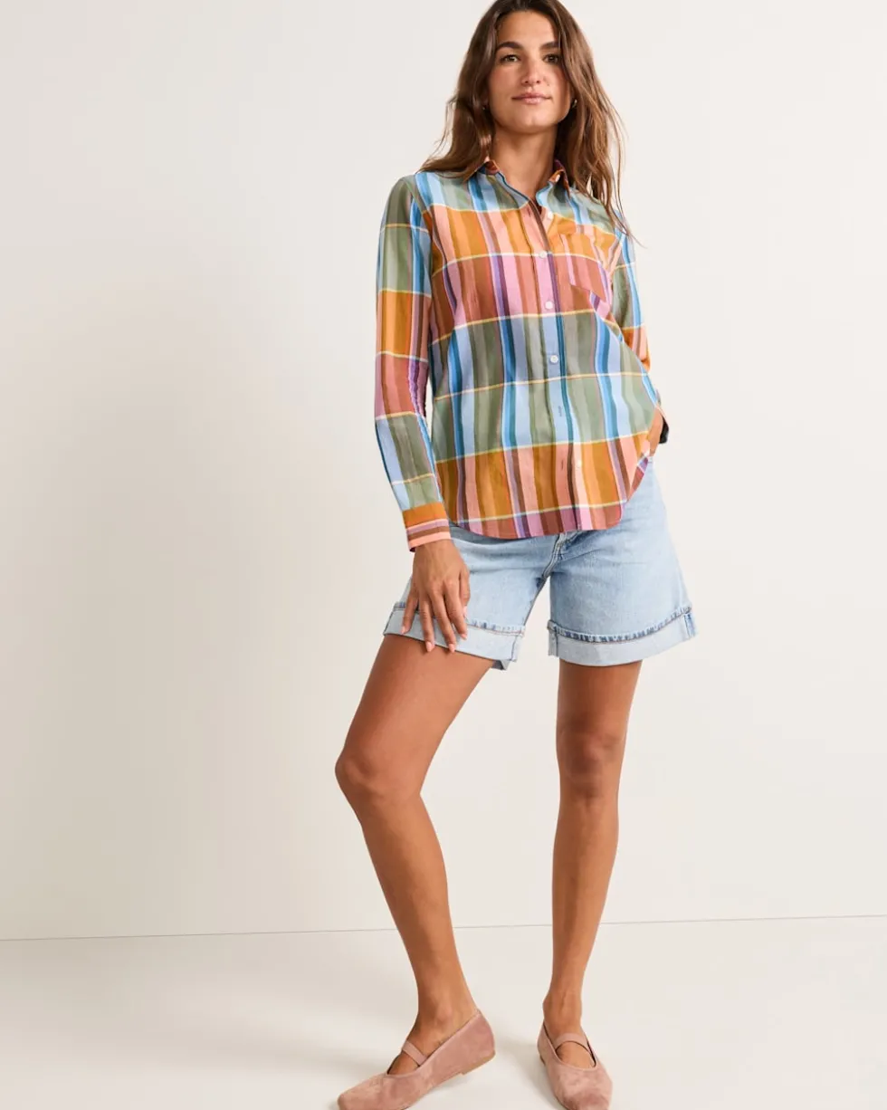 WOMEN'S PLAID PERFECT ONE POCKET PLAID SHIRT