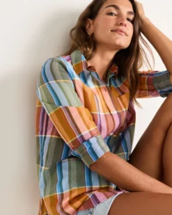 WOMEN'S PLAID PERFECT ONE POCKET PLAID SHIRT