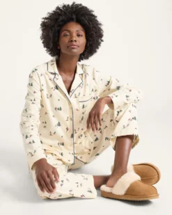 WOMEN'S SKI PRINT FLANNEL PAJAMA SET