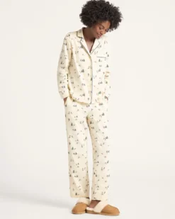 WOMEN'S SKI PRINT FLANNEL PAJAMA SET