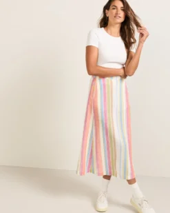 WOMEN'S STRIPE LINEN MIDI SKIRT