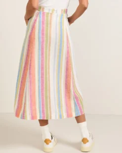 WOMEN'S STRIPE LINEN MIDI SKIRT