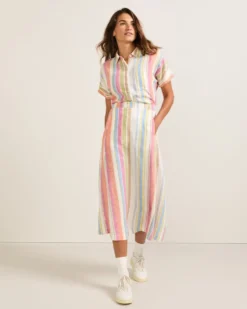 WOMEN'S STRIPE LINEN MIDI SKIRT