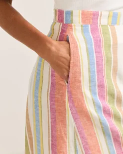WOMEN'S STRIPE LINEN MIDI SKIRT